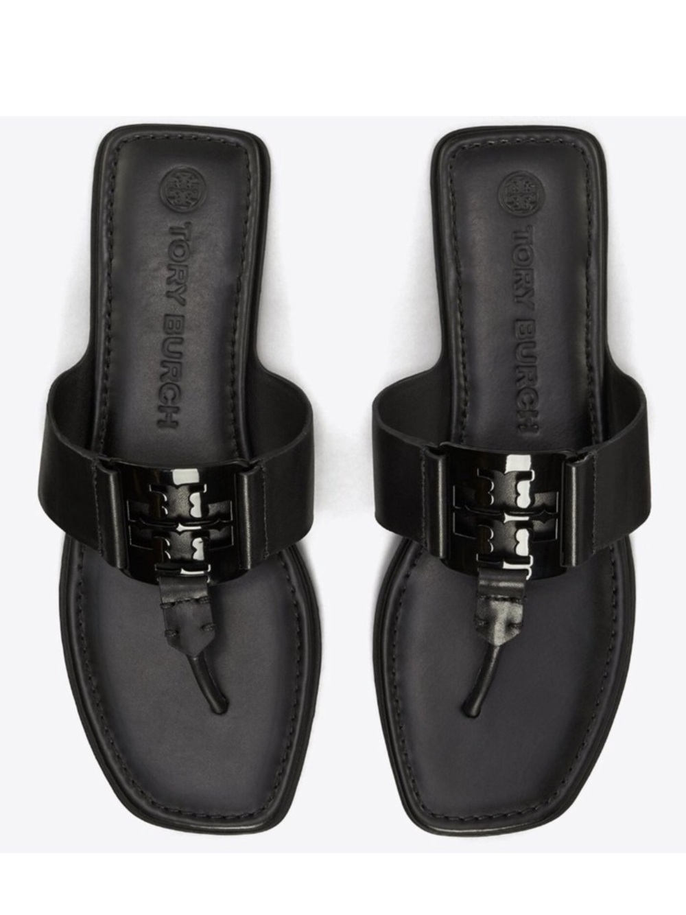 Tory Burch Black Leather Georgia Logo Thong Sandals *SIZE 9*